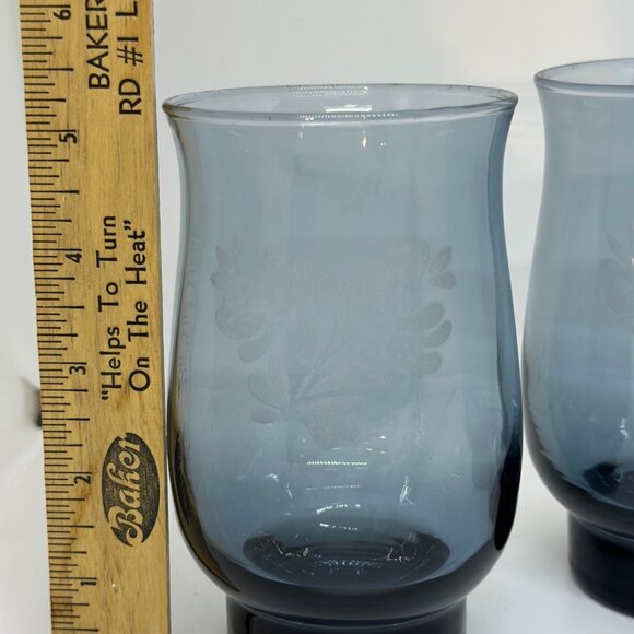 VTG Pfaltzgraff YORKTOWNE Etched Cobalt Blue Stemless Drinking Glasses Set of 3 - Picture 4 of 7